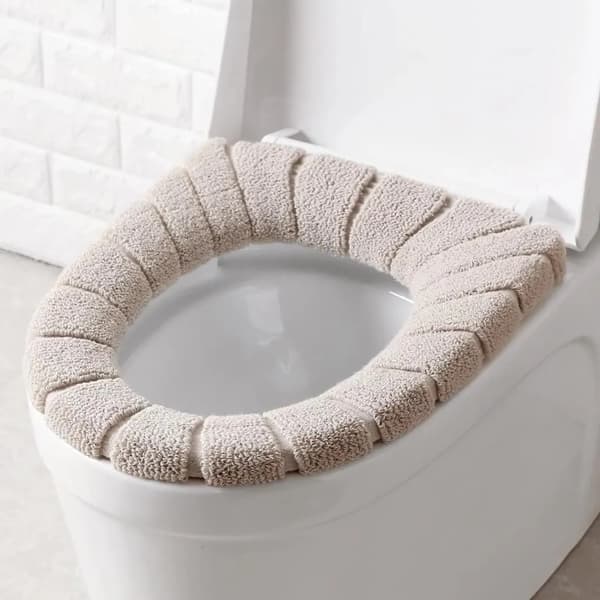 Toalettsitsöverdrag 1 st Akrylplysch 30 cm Stretchpassform Rund Oval Universal Beige