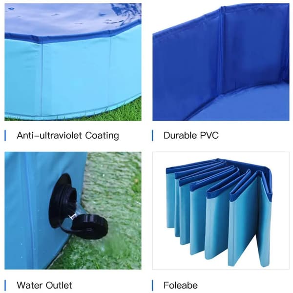 Sammenklappelig PVC Kæledyrspool Mellem 80×20cm Blå til Hund Kat Bad og Leg
