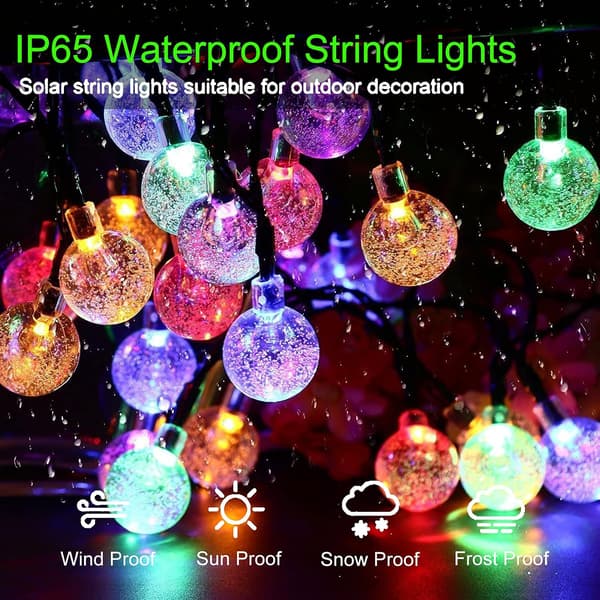 Solcellelyslenke 12 meter 100LED Flerfarget Krystallkule 8 Moduser Minne Hage Solar String Lights