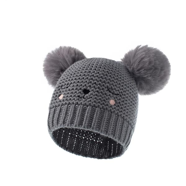 Nyfödd Baby Mössa och Handskar Set Småbarn Vinter Stickad Mössa, Grå