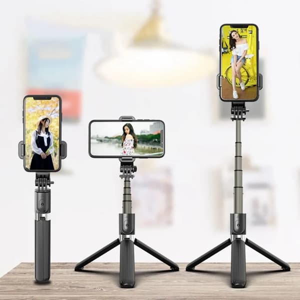 Bluetooth Selfie Stick Stativ Fjernudløser Udtrækkelig Telefonholder 19-86 cm ABS Sort