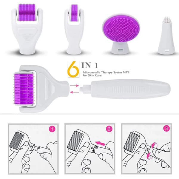 6-i-1 Microneedle Derma Roller til Ansigtspleje, Anti-rynke, Strækmærker, Hårtab