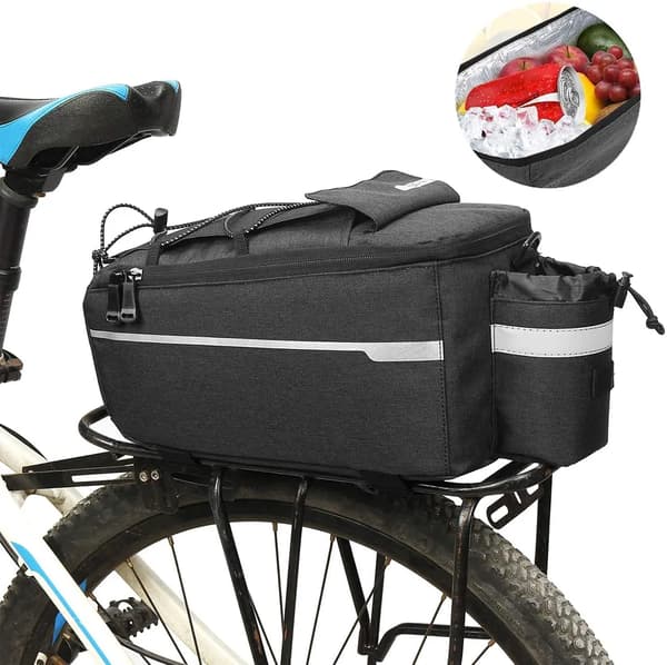Cykelpakethållarväska 10L Isolerad Vattentät Polyester Reflex Flaskhållare Svart