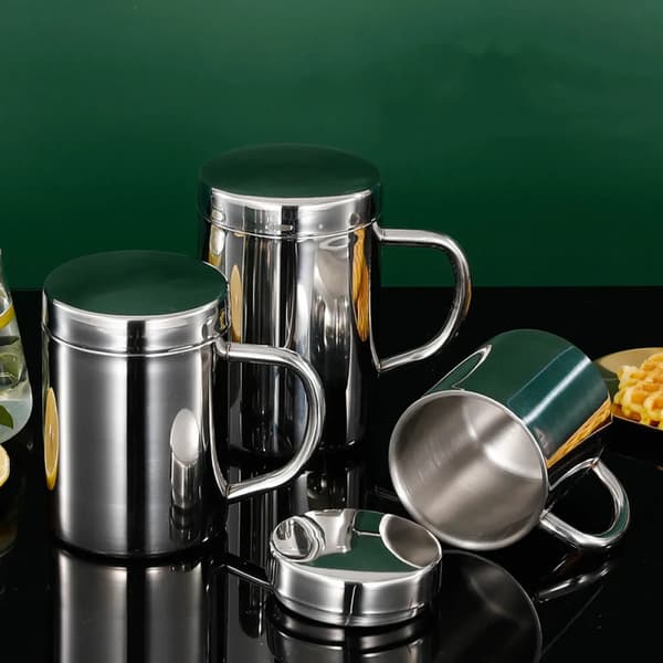 2 termokrus i rustfrit stål, kaffekop, isoleret kop (220 ml med låg)