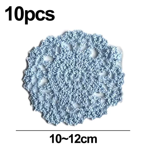 Lite heklet bomullsblondedekkesett, 10, rundt, 10 cm (mørkeblå)