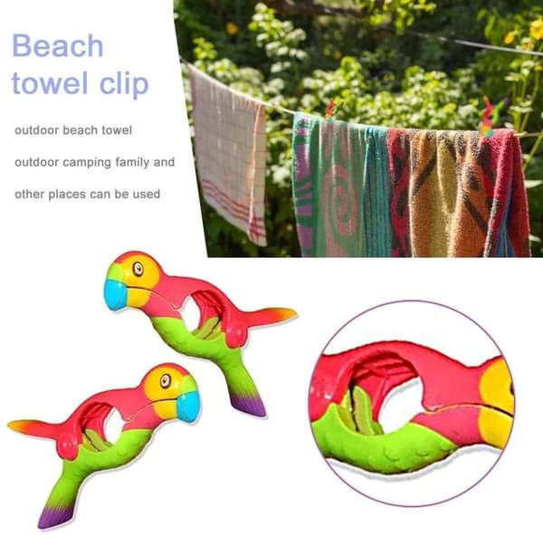 Strandhandduksklämmor 2-pack Papegoja Plast Vindtäta Klämmor för Kläder Handdukar Mattor