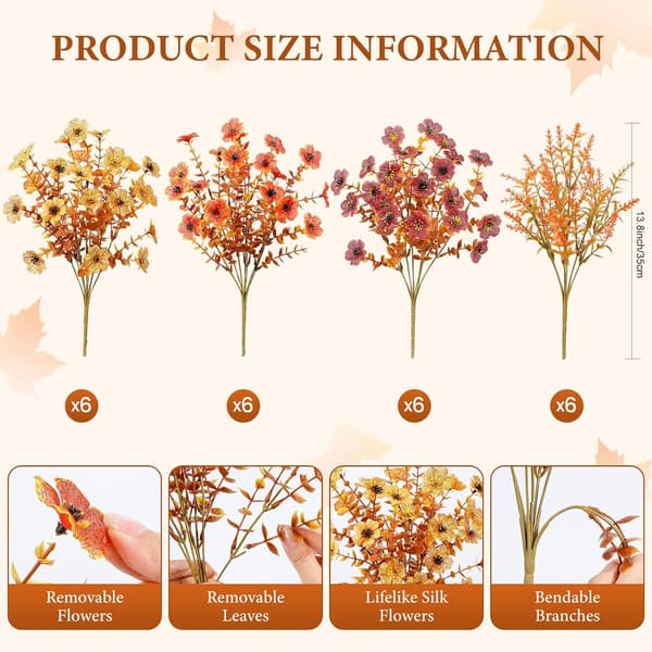 24 stk. kunstige efterårsblomster UV-bestandige krysantemum lilla 24 pcs