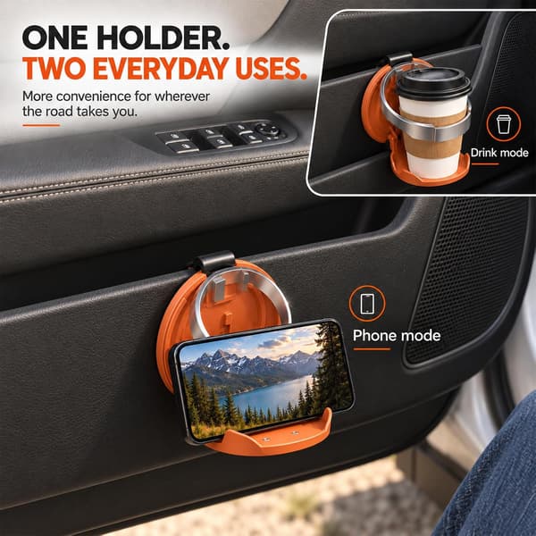 Multifunktionel Sammenklappelig Bildør Kopholder, 2-i-1 Drikke- og Telefonholder, C Multifunctional Foldable Car