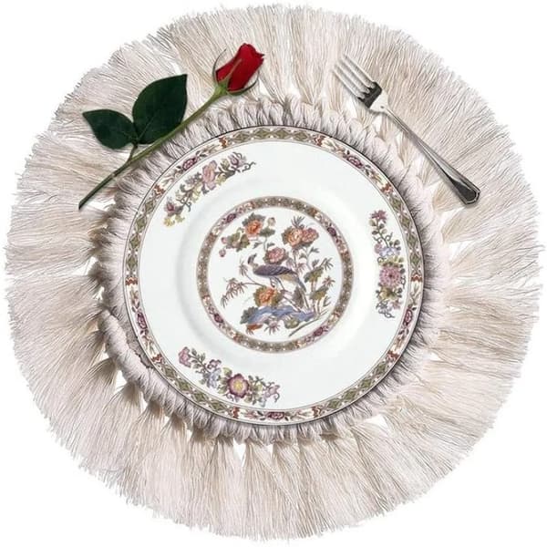 Håndvevde Makrame Coasters 4 stk Bohemian 16cm Runde Bomullstau Bordmatter