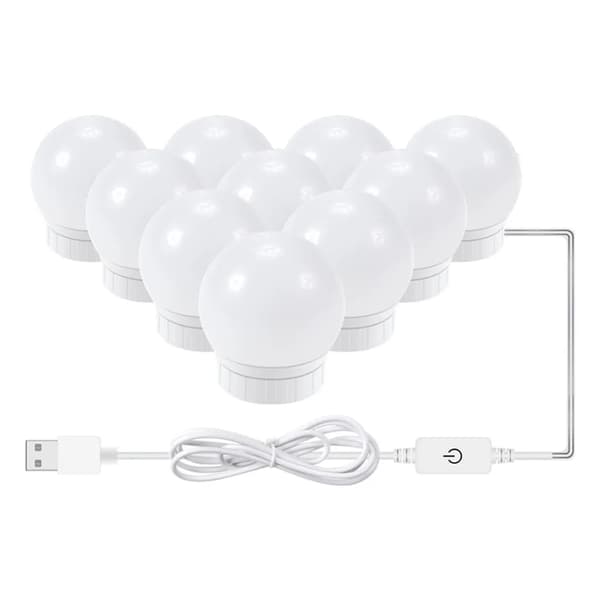 10-lys LED Makeup Spejllysstrimmel med 3-farvet dæmpning og USB-strøm Hollywood Vanity LED