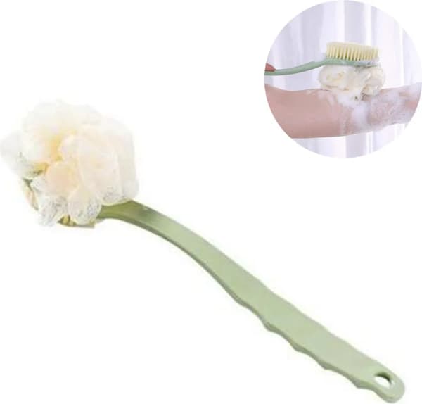 1 stk langskaftet ryggbørste 2-i-1 bust Loofah kroppsskrubber 36 cm PP