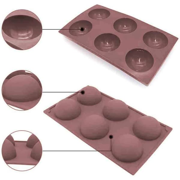 Stor halvkuleformet silikonform med 6 hulrom, 2-pakning sjokoladekake gelékuppel mousse bakeform