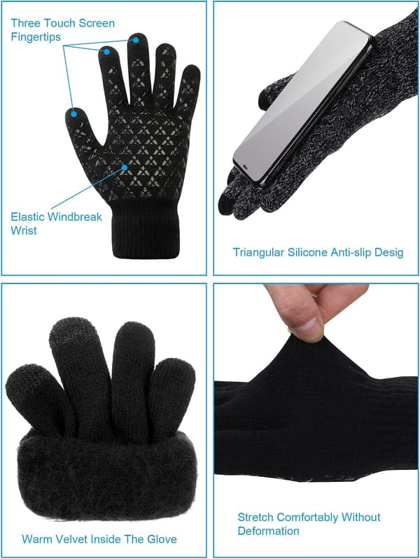 6 stk. vinter ørevarmer og halsvarmer sett, berøringsskjermhansker, fleece 6 pcs