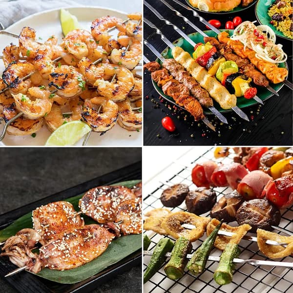 Grillspyd 10-pakning i rustfritt stål, flate pinner kompatible med campinggrillplater