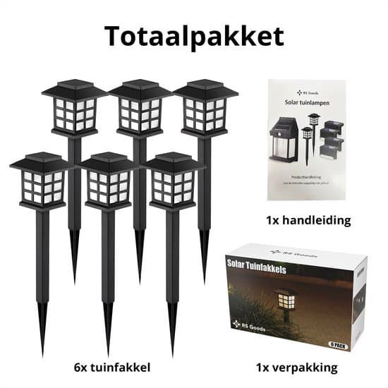 Soldrevne havelamper - 6 stk. - Sort Tuinfakkels op Zonne