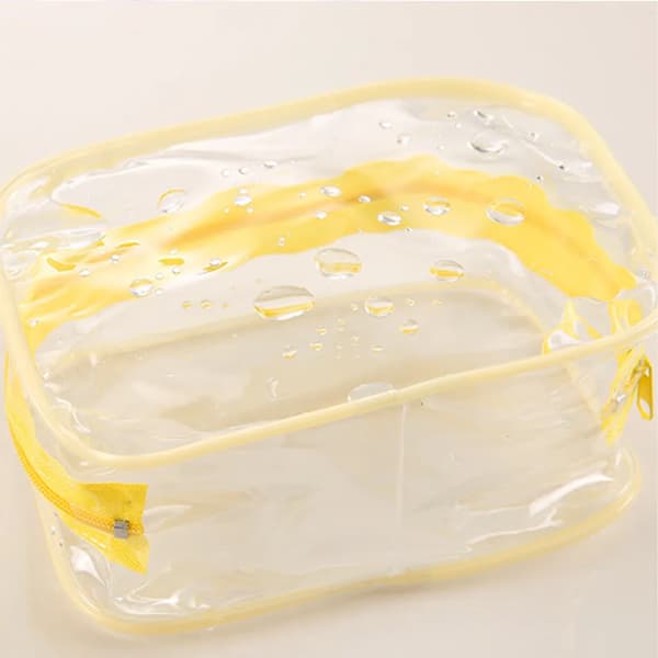 Genomskinliga sminkväskor 5-pack gul medium PVC vattentät dragkedja resetvättväska