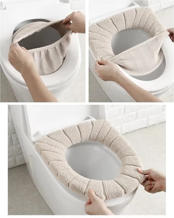 Toalettsitsöverdrag 1 st Akrylplysch 30 cm Stretchpassform Rund Oval Universal Beige