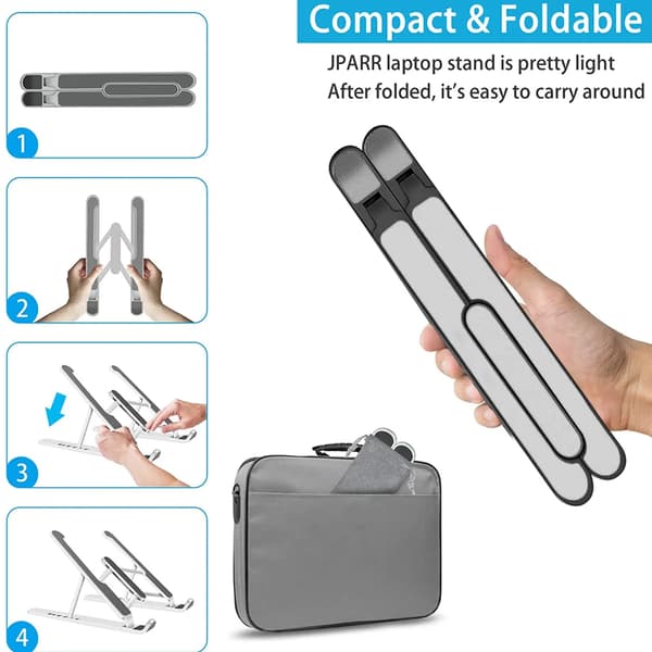 Bærbar computerstander, bærbar computerholder, aluminium bærbar computerforhøjer, fuldt sammenklappelig, sort