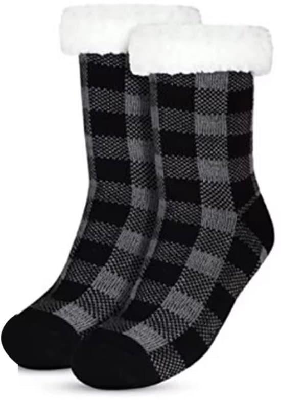 Fluffy skridsikre hjemmesokker, 1 par, sortternet, størrelse 36-42