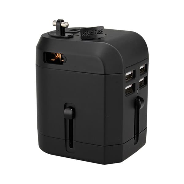 Universell reiseadapter 4 USB-porter 3.5A Multi-land plugg AC-uttak bærbar lader
