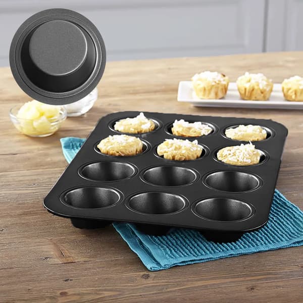 Kæmpe Muffinform 1 stk. 12 Kopper Kulstofstål 35,5x27x3cm Sort Granit Nonstick