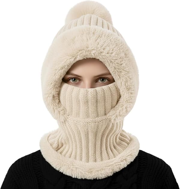 3-i-1 stickad mössa med fleecefoder, halsduk och mask, varm AQOKKA 3 in