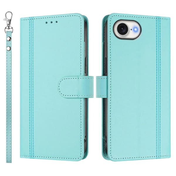 Pung etui kompatibel med iPhone 16e / 17e, 9 kortpladser, PU læder, flip stander, 16 cm rem Compatible For iPhone