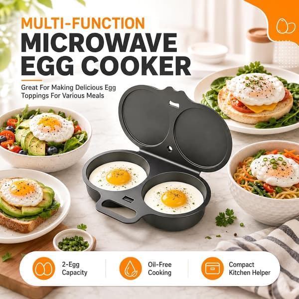 Mikrovågsugn Äggpocherare med Dubbla Hålrum, Lock och Handtag, 2-pack (Vit) Dual Cavity Microwave