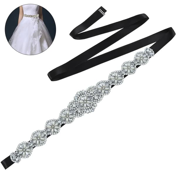 Brude Rhinestone Bælte - Sølv Rhinestone Bælte til Kvinder Formel Aftenkjole, One Size, Sort
