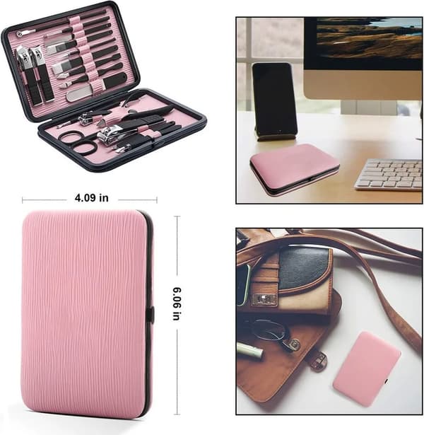 Professionelt Manicure Pedicure Sæt 18 dele Rustfrit Stål Negleklipper Kit Pink Rejse