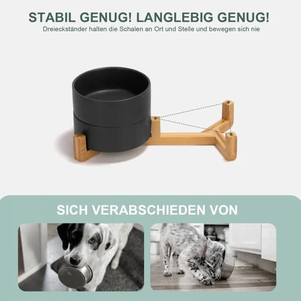 Keramisk kæledyrsskålsæt 1 stk. træstativ skridsikre dobbeltskåle mat glasur kat hund