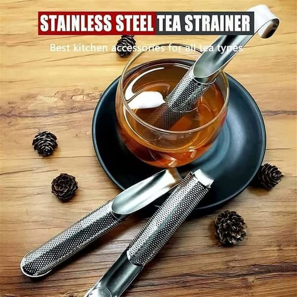 Rørformet te-infuser i rustfritt stål, 2 stk. kopphengende rør med finmasket sil, 2 stk.