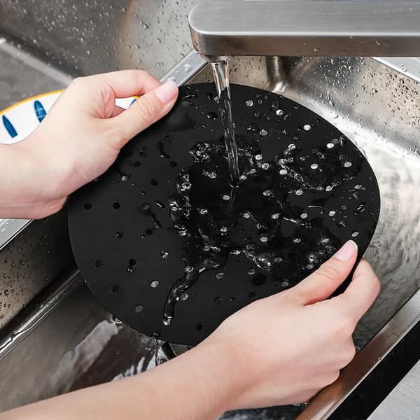 Svart rund airfryer-foderplatta 3 st perforerad non-stick oljebeständig enkel att rengöra kök 3 st