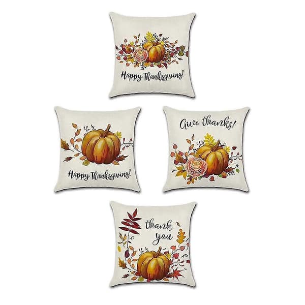 Pudebetræk til efteråret 45x45cm sæt med 4, efterårshøst græskar bondegårds pudebetræk til sofa Thanksgiving indretning Set of 4
