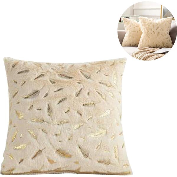 Beige Guld Fjäder Tofs Kuddfodral 2-pack 45x45cm Plysch Polyester Dold Dragkedja Soffa Sovrumsset