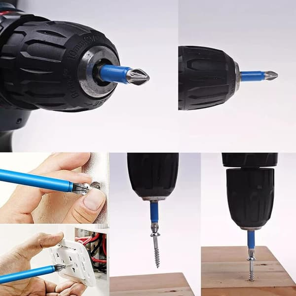 7 stk. PH2 Magnetiske Anti-Slip Hex Bits S2 Multi Længde Sølv Blå Kompatibel med Skruemaskiner Boremaskiner