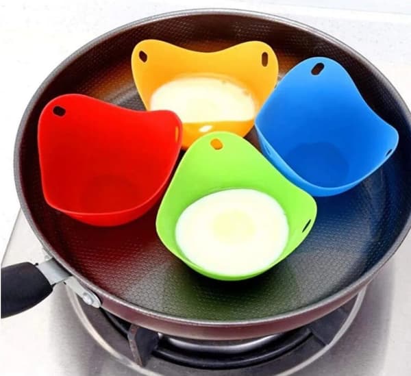 Silikonformar för pocherade ägg, 4-pack, non-stick, färgglada, ca 9 cm, äggdessert