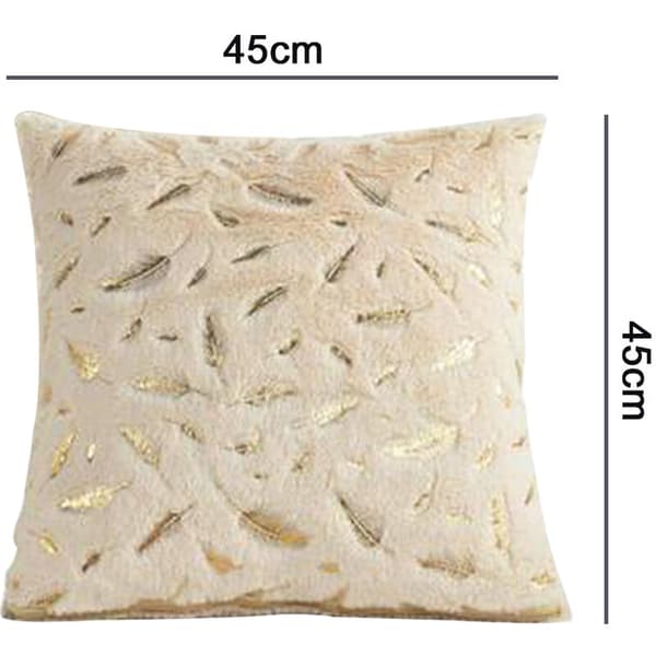 Beige Guld Fjäder Tofs Kuddfodral 2-pack 45x45cm Plysch Polyester Dold Dragkedja Soffa Sovrumsset