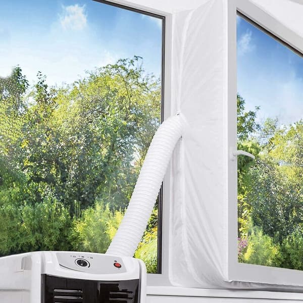 Hvit bærbar AC vindusforseglingsduk 3m PVC dobbel glidelås Ingen boring 1 stk