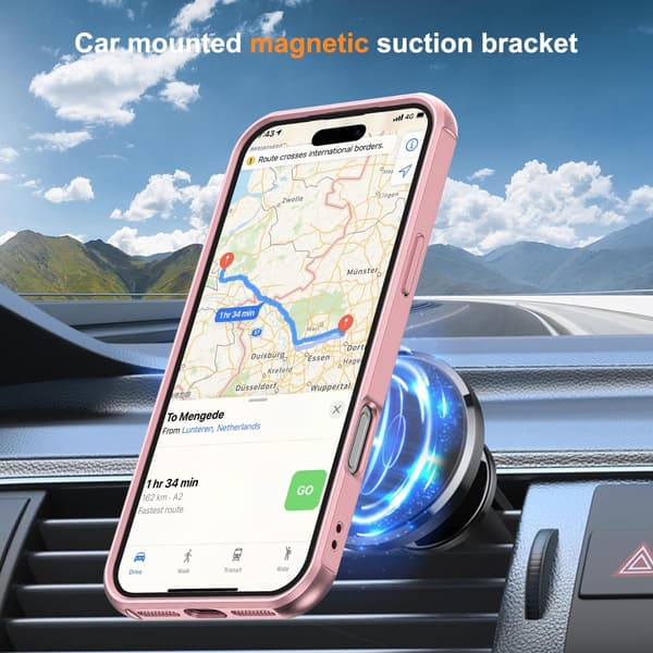 Kompatibel med iPhone 17 Pro-deksel med stativ, rosegull, magnetisk ringstativ SKYLMW Compatible with