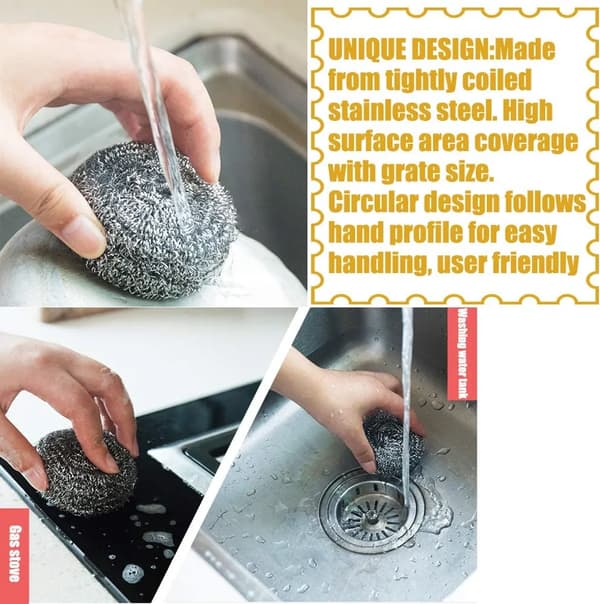 Skuresvampe i rustfrit stål, 20-pak Stainless Steel Scouring