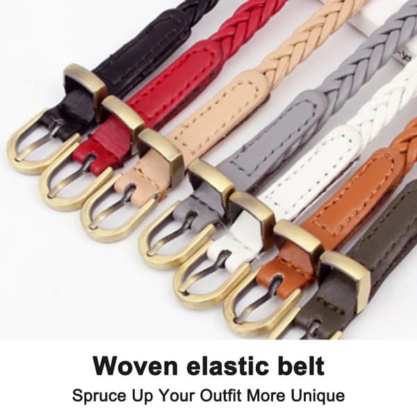 Dame vævet bælte PU læder Boho træspænde 99cm Jeans Khaki 1 stk