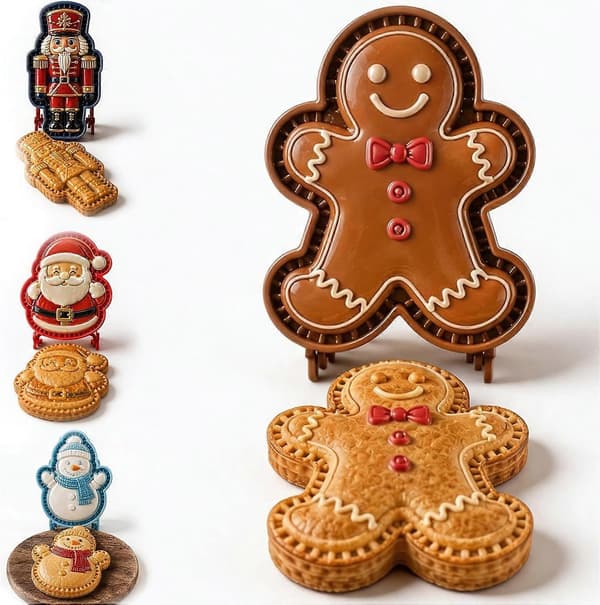 8-Design Jul Mini Pajform Set, Återanvändbara Präglade Bakformar med Tomte och Snögubbe Mini
