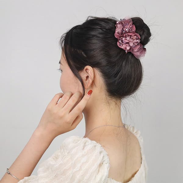 4 stk. blomsterhårscrunchies til kvinder, elastiske bånd med rhinsten, hestehaleholdere 4 pcs