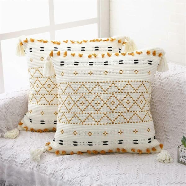 2-pack Boho Kuddfodral 50x50 cm, Handvävda Tuftade Bomullskuddar med Tofsar för Soffa och Sovrum 2-pack Boho Throw