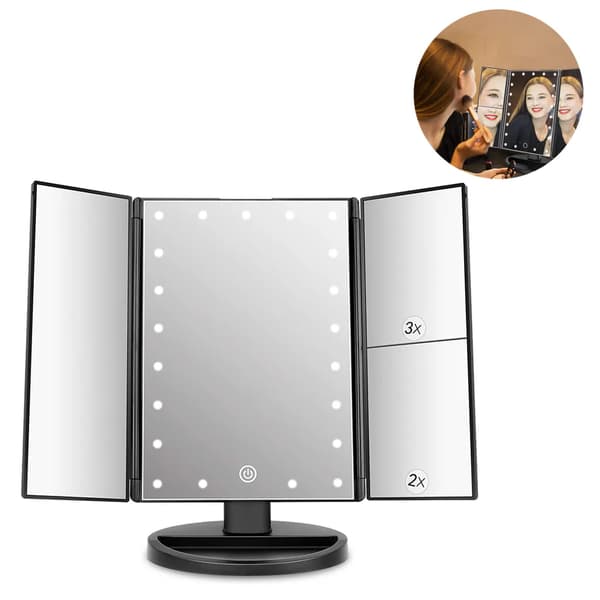 Trefoldigt makeup-spejl 22 LED 2x 3x forstørrelse Touch Dim 180 roterbart til toiletbord