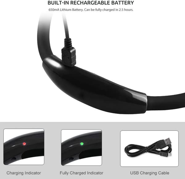 LED Halslæselampe Sort USB Genopladelig til Læsning Syning Håndfri Nat
