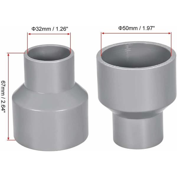 5 st PVC-reduceringskoppling 50 mm × 32 mm nav × nav DWV grå avloppsventilationskoppling