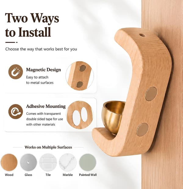 2-pack magnetisk dörrklocka, träbutiksklocka för dörröppning 2 Pack Magnetic