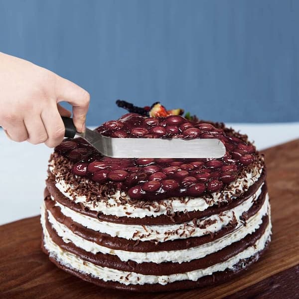 Offset kakespatel i rustfritt stål, 3 stk, svart håndtak, glasurspreder, bakesett, 3 stk